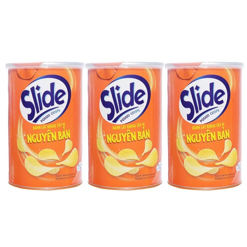  Snack khoai tây Slide vị tự nhiên thùng 28 lon x 60g 