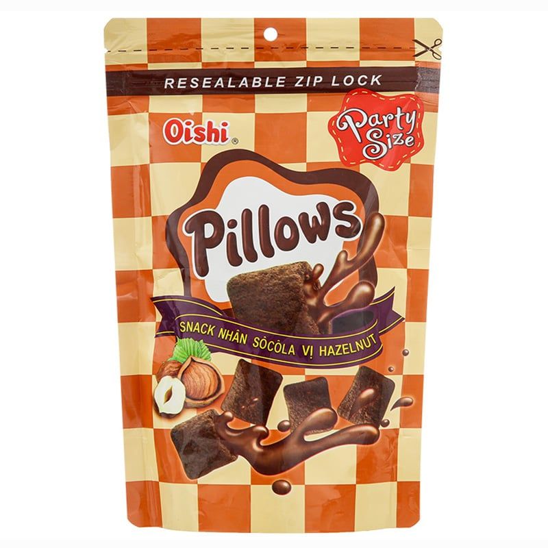  Snack nhân socola vị hazelnut Oishi Pillows gói 85g 