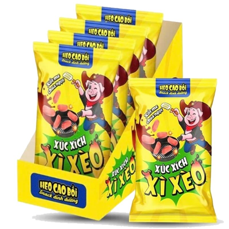  Xúc Xích Xì Xèo Heo Cao Bồi Sốt Me Chua Ngọt hộp 10 gói x 38g 