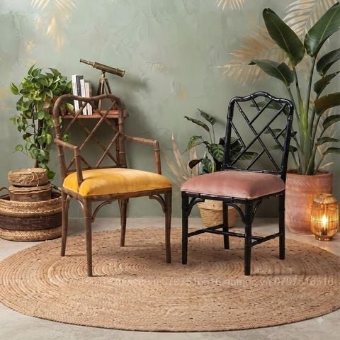  Ghế Tiện Nan Giả Trúc Tựa Lưng Đan Chéo 