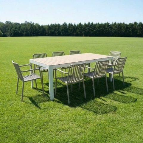  Bộ Bàn 8 Ghế Cao Cấp – Khung Nhôm + Ghế Nhựa Đúc 3046 