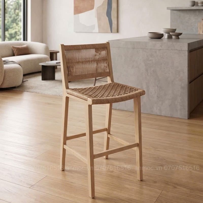 Ghế Bar Chân Gỗ Đan Dây AM01