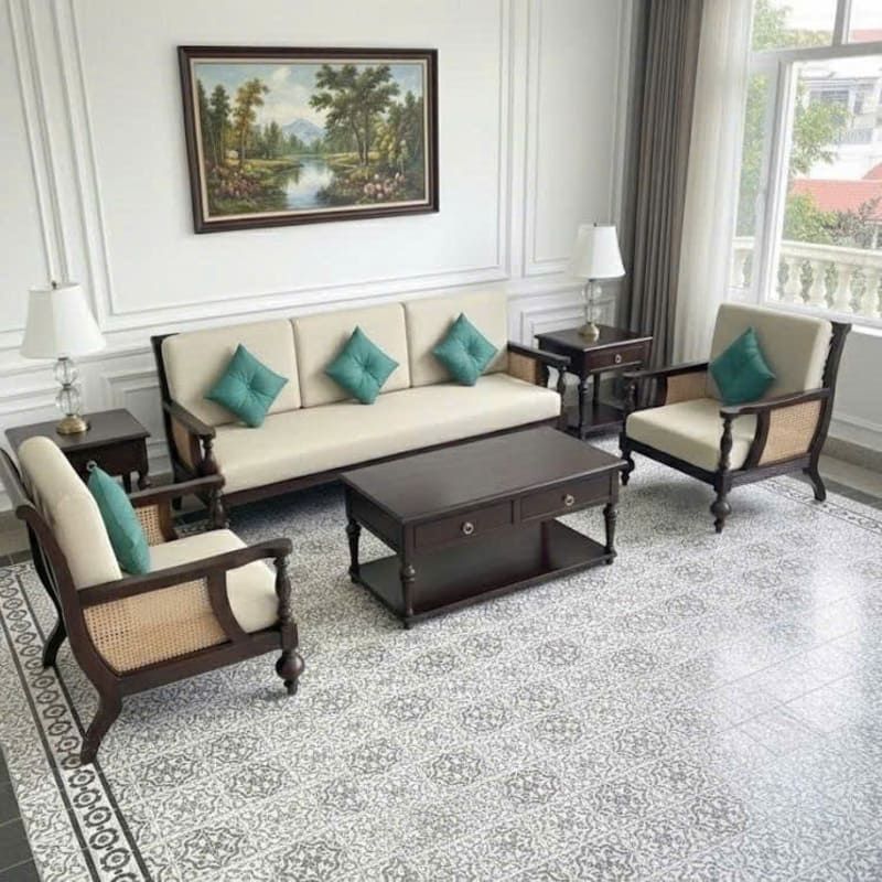 Bộ Sofa Hemingway Lounge Gỗ Tần Bì Tân Cổ Điển
