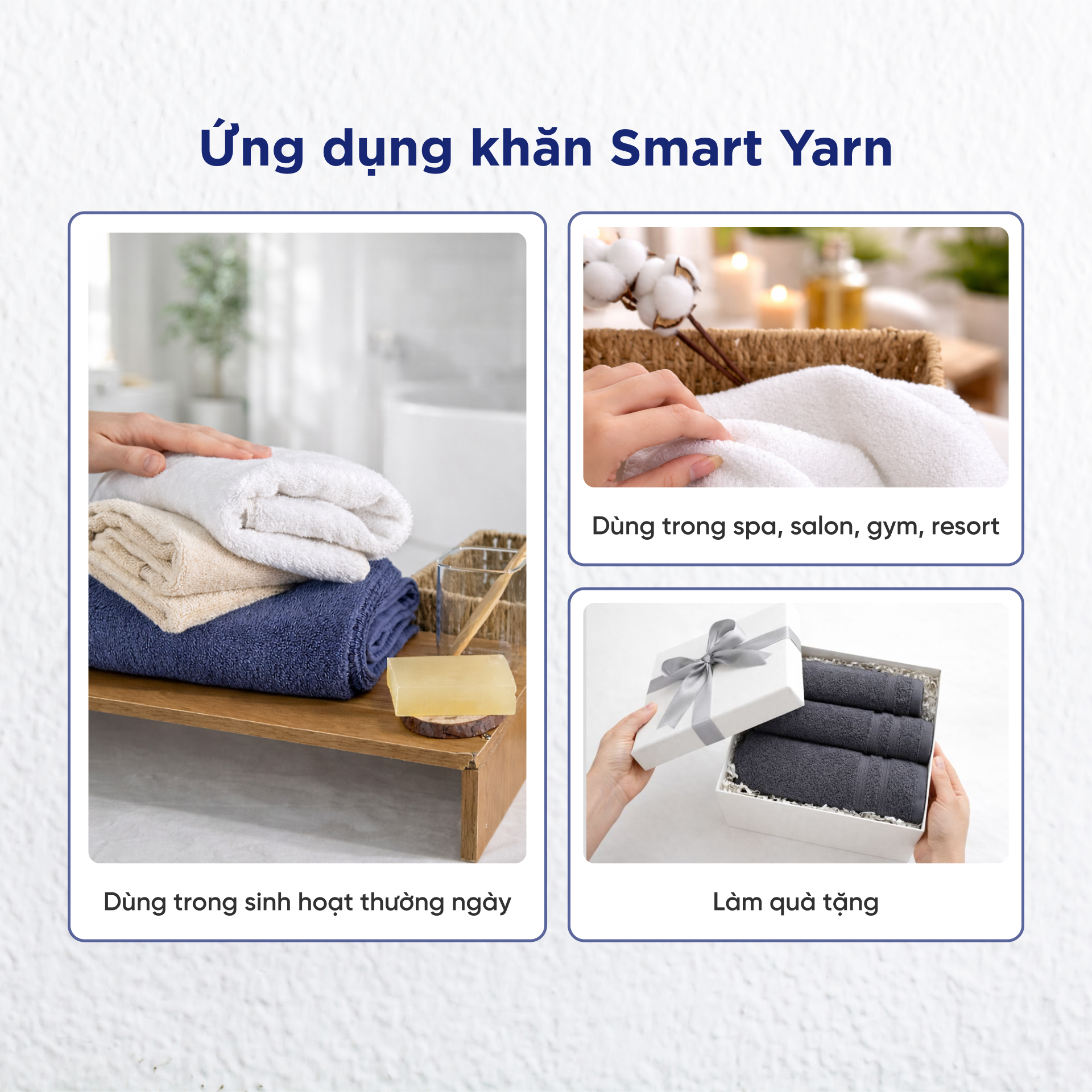  Khăn Tắm, Khăn Gội/Mặt, Khăn Tay Mollis Sợi Smart Yarn Mềm Mại Xốp Nhẹ Ít Xơ Bông, Siêu Thấm Hút Giữ Form Sau Nhiều Lần Giặt, Phù Hợp Cho Người Lớn, Đi Du Lịch, Spa, Tập Thể Thao BMBA-BMBB-FMBA-HMBA 