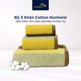  Bộ 3 Khăn Mollis Cotton Nontwist Cao Cấp Gồm 1 Khăn Tắm, 1 Khăn Gội/Mặt Và 1 Khăn Tay Mềm Mịn, Thấm Hút Tốt, Nhanh Khô Phù Hợp Cho Gia Đình, Khách Sạn, Thể Thao, Du Lịch MN1-PC44 