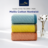  Combo 3 Khăn Tắm Mollis Cotton Nontwist Khăn Cao Cấp Sợi Không Se, Mềm Min, Thấm Hút Mau Khô x3 lần Dùng Gia Đình Thể Thao BMN1-PG80 