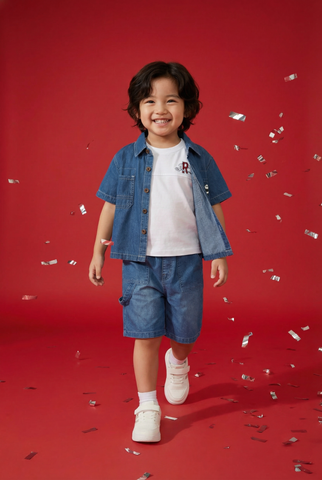 Áo sơ mi ngắn tay jeans bé trai Rabity 102.004