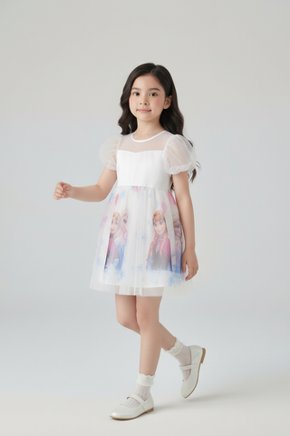 Đầm voan tay phồng Elsa Disney bé gái Rabity 553.008