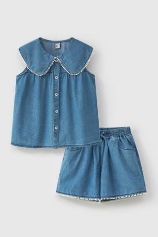 Bộ jean ngắn tay bé gái Rabity 959.001