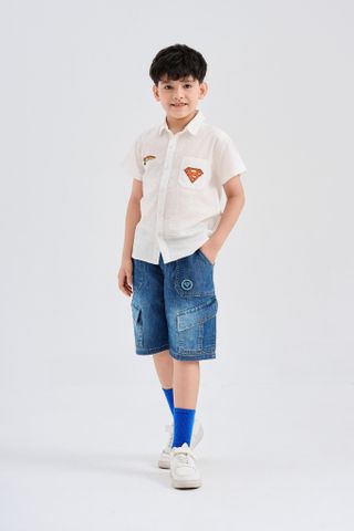 Áo sơ mi trắng tay ngắn siêu nhân Superman DC bé trai Rabity 102.001
