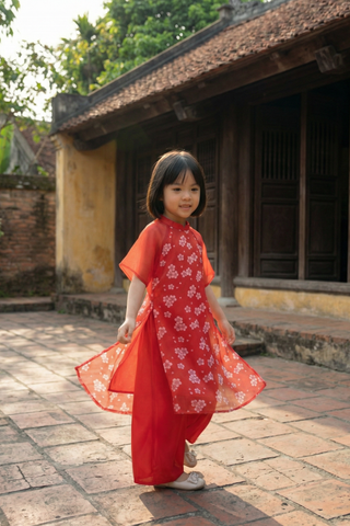 Áo dài bé gái DINH DINH vải voan dài tay Rabity 916.042