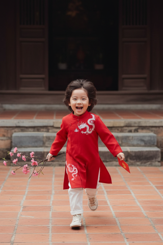 Áo dài bé trai TÙNG TÙNG vải nhung dài tay Rabity 916.032