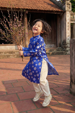 Áo dài bé trai DUNG DĂNG vải gấm Thái Tuấn dài tay Rabity 916.033