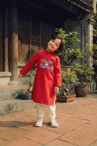 Áo dài bé trai NHONG NHONG vải linen dài tay Rabity 916.031