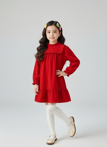 Đầm nhung dài tay bé gái Rabity 951.009