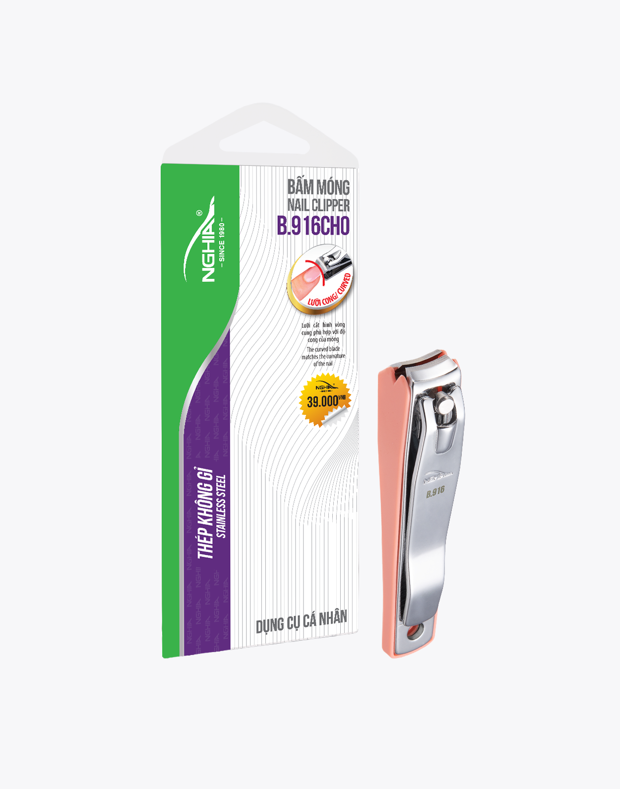  Bấm Móng Tay Có Khay Thép Carbon Chuyên Dụng Lưỡi Cong Loại Lớn Kềm Nghĩa B.916C 