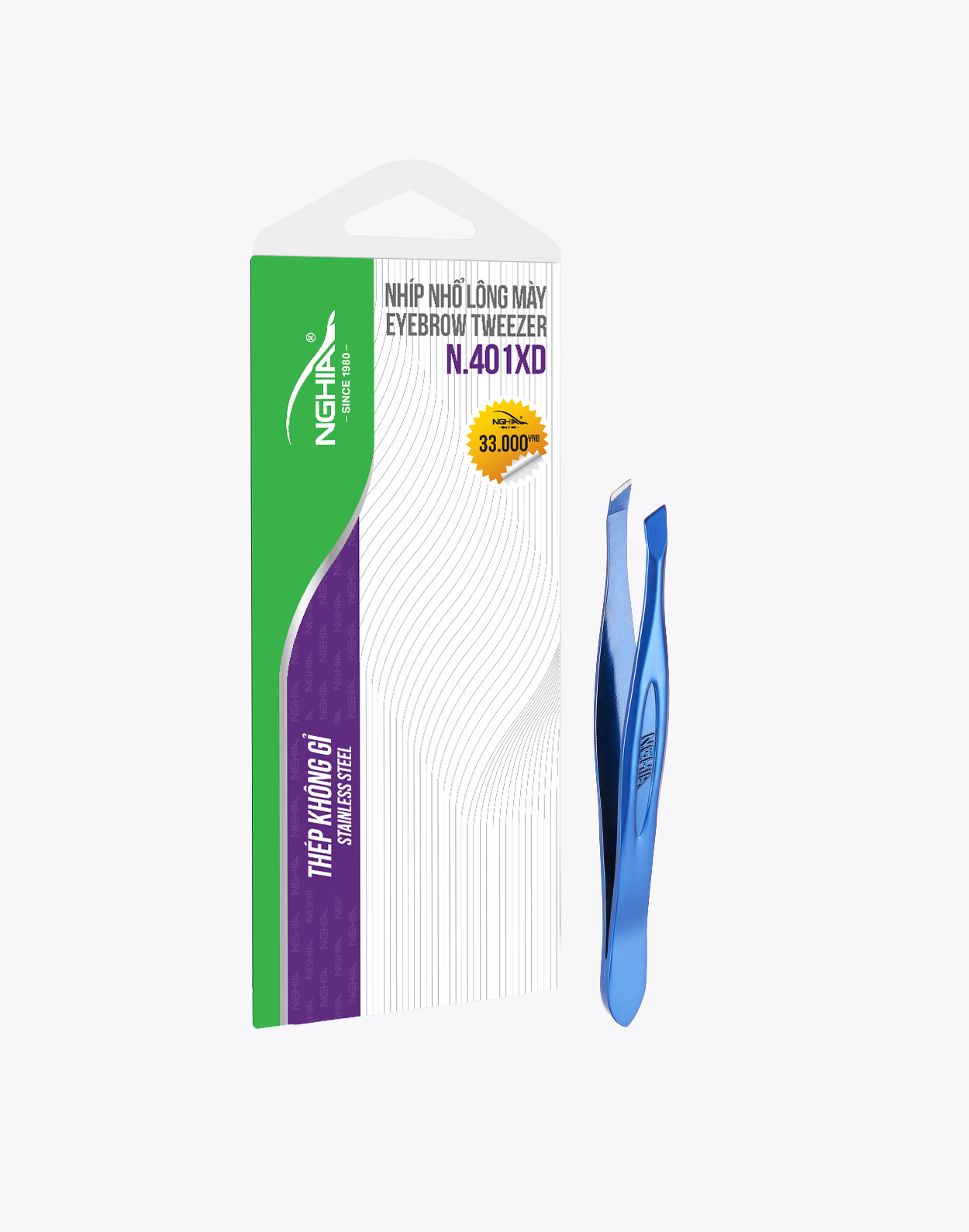  Nhíp Nhổ Lông Mày Đầu Xéo Inox Kềm Nghĩa N.401 
