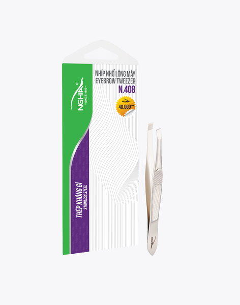  Nhíp Nhổ Lông Mày Đầu Ngang Inox Mạ Vàng Trắng Ánh Kim Kềm Nghĩa N.408 