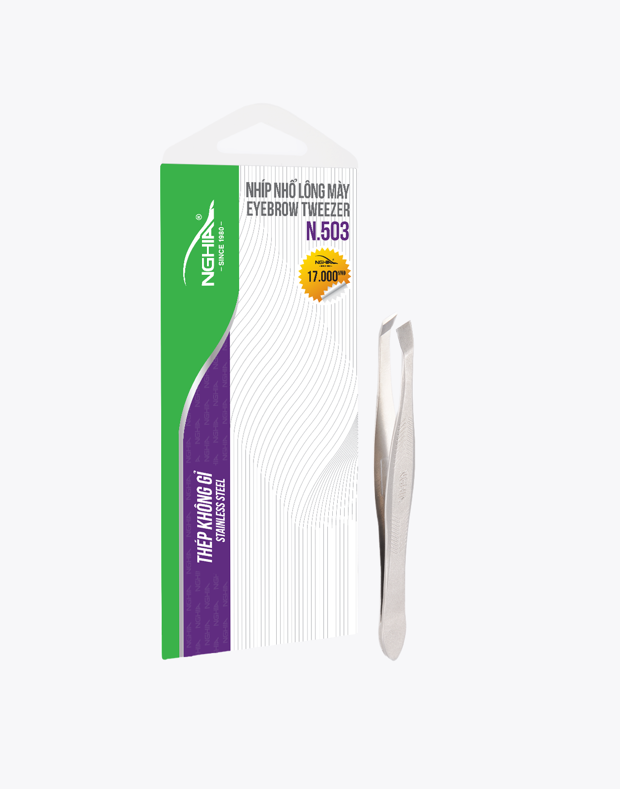  Nhíp Nhổ Lông Mày Đầu Xéo Inox Cao Cấp Kềm Nghĩa N.503 
