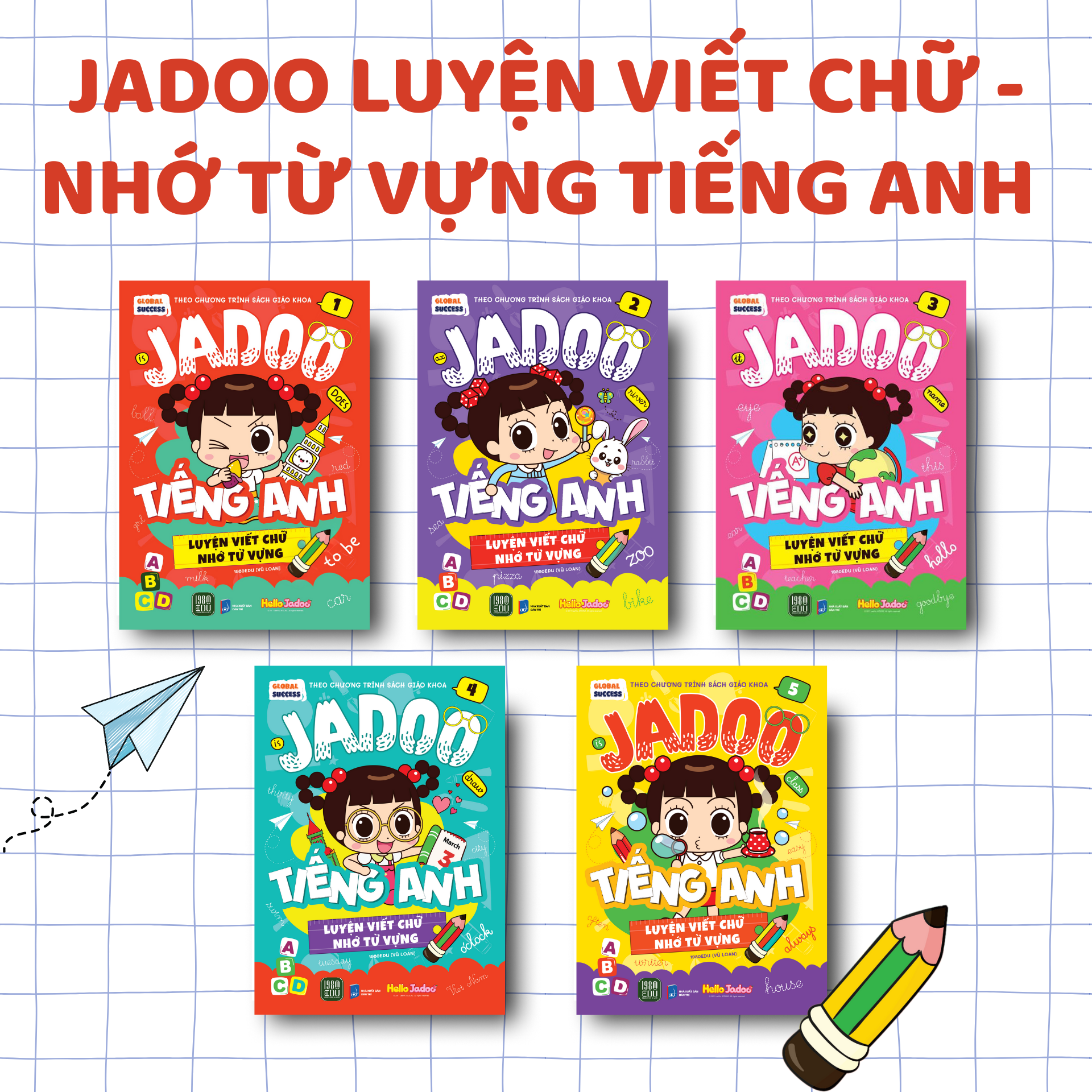  Combo Jadoo luyện viết chữ – nhớ từ vựng Tiếng Anh (5 cuốn) 