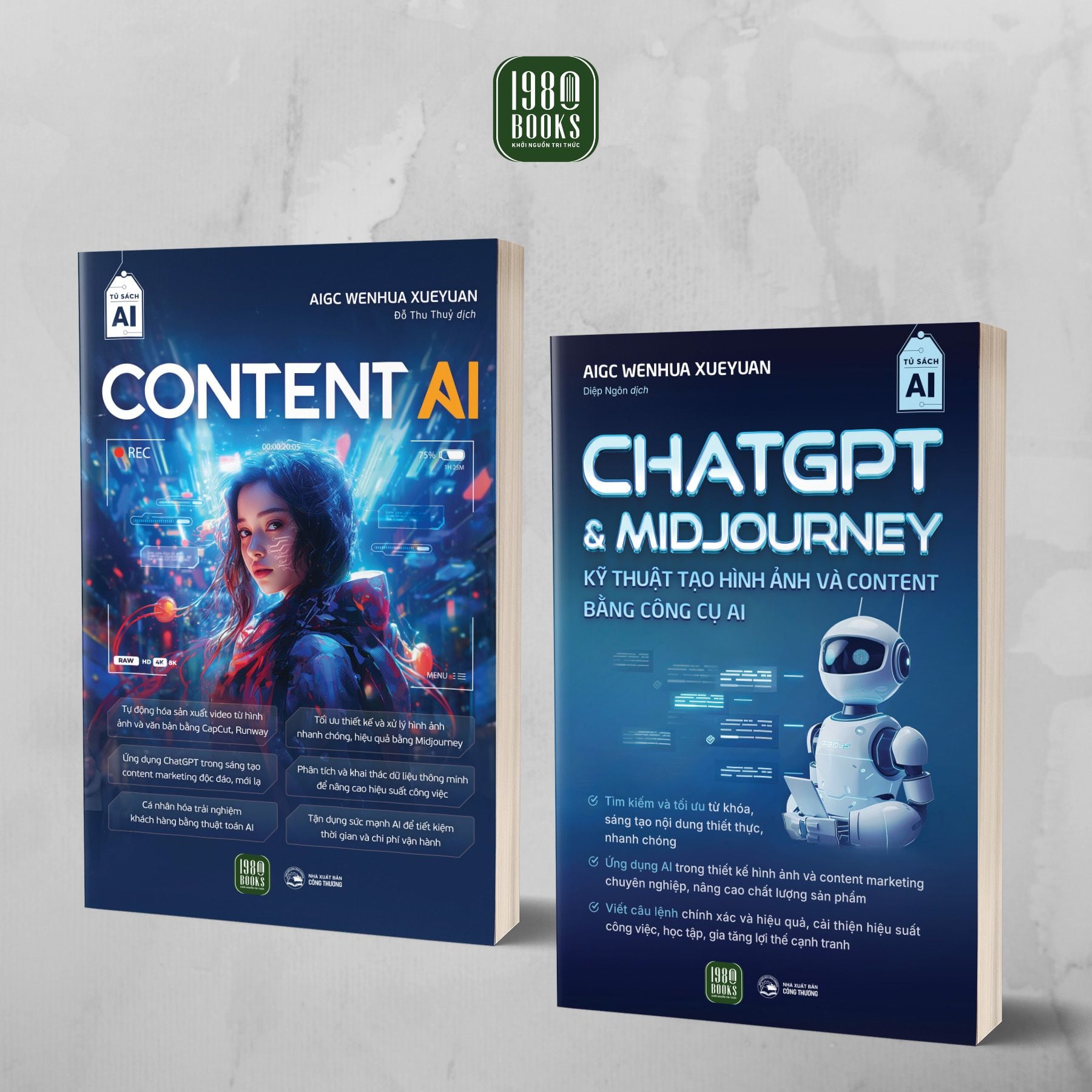  Combo 2 cuốn - Content AI + ChatGPT & Midjourney - Kỹ thuật tạo hình ảnh và content bằng công cụ AI 