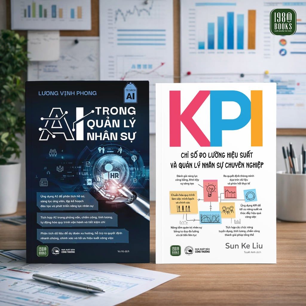  Combo 2 cuốn: Ứng dụng AI trong quản lý nhân sự + KPI - Chỉ số đo lường hiệu suất và quản lý nhân sự chuyên nghiệp 