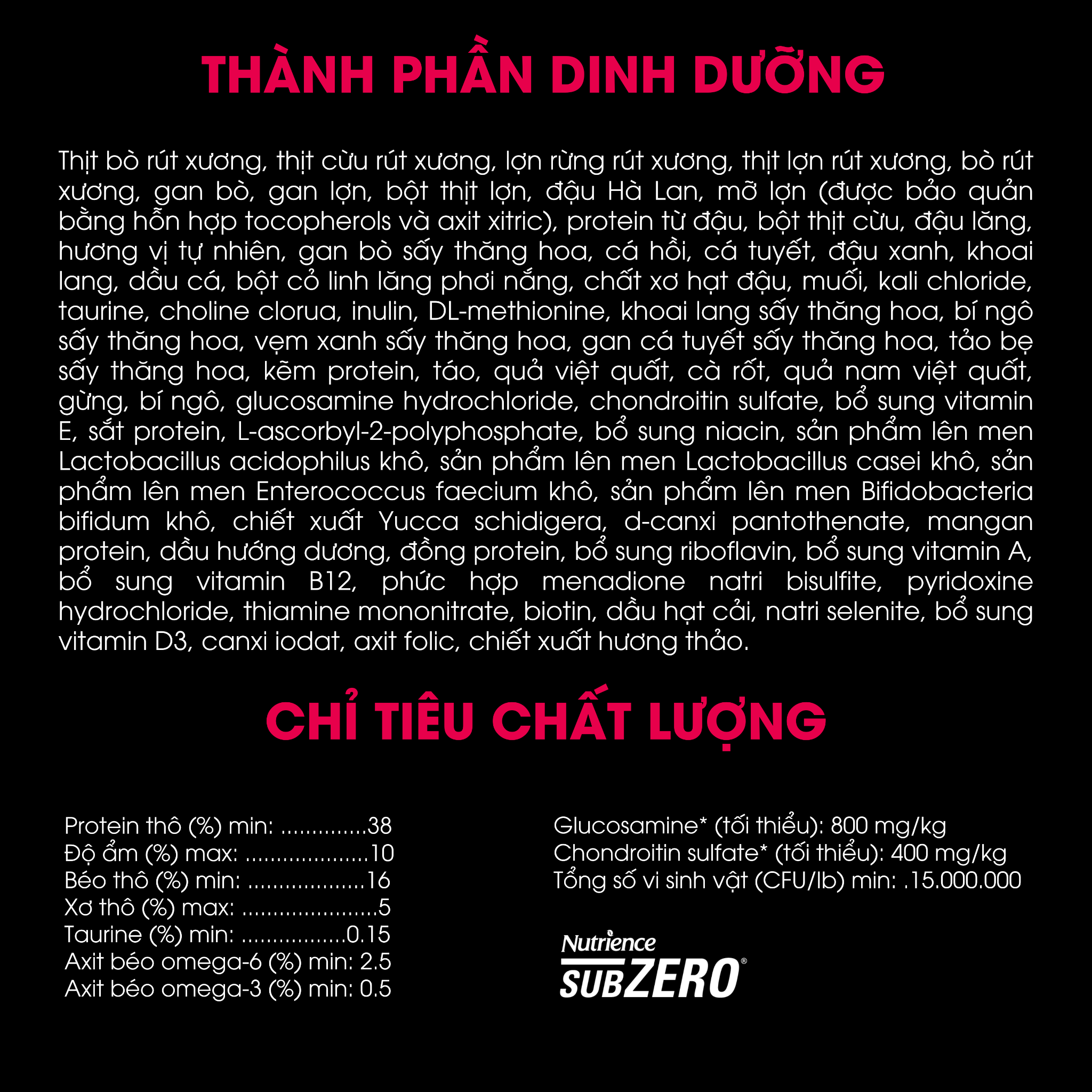  NT Subzero cho Chó - Thịt bò, thịt cừu, lợn rừng, cá hồi, cá tuyết và rau củ quả tự nhiên (Cho mọi giống chó ở mọi lứa tuổi) 