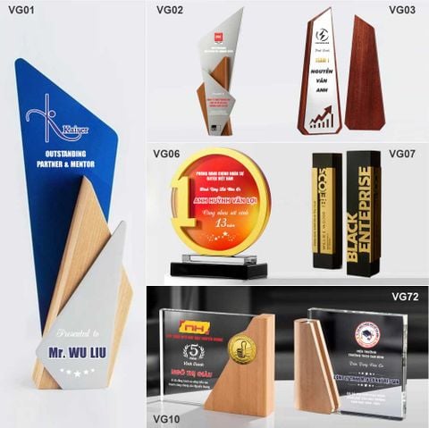 Bộ Cúp vinh danh Pha Lê Hợp Kim Gỗ