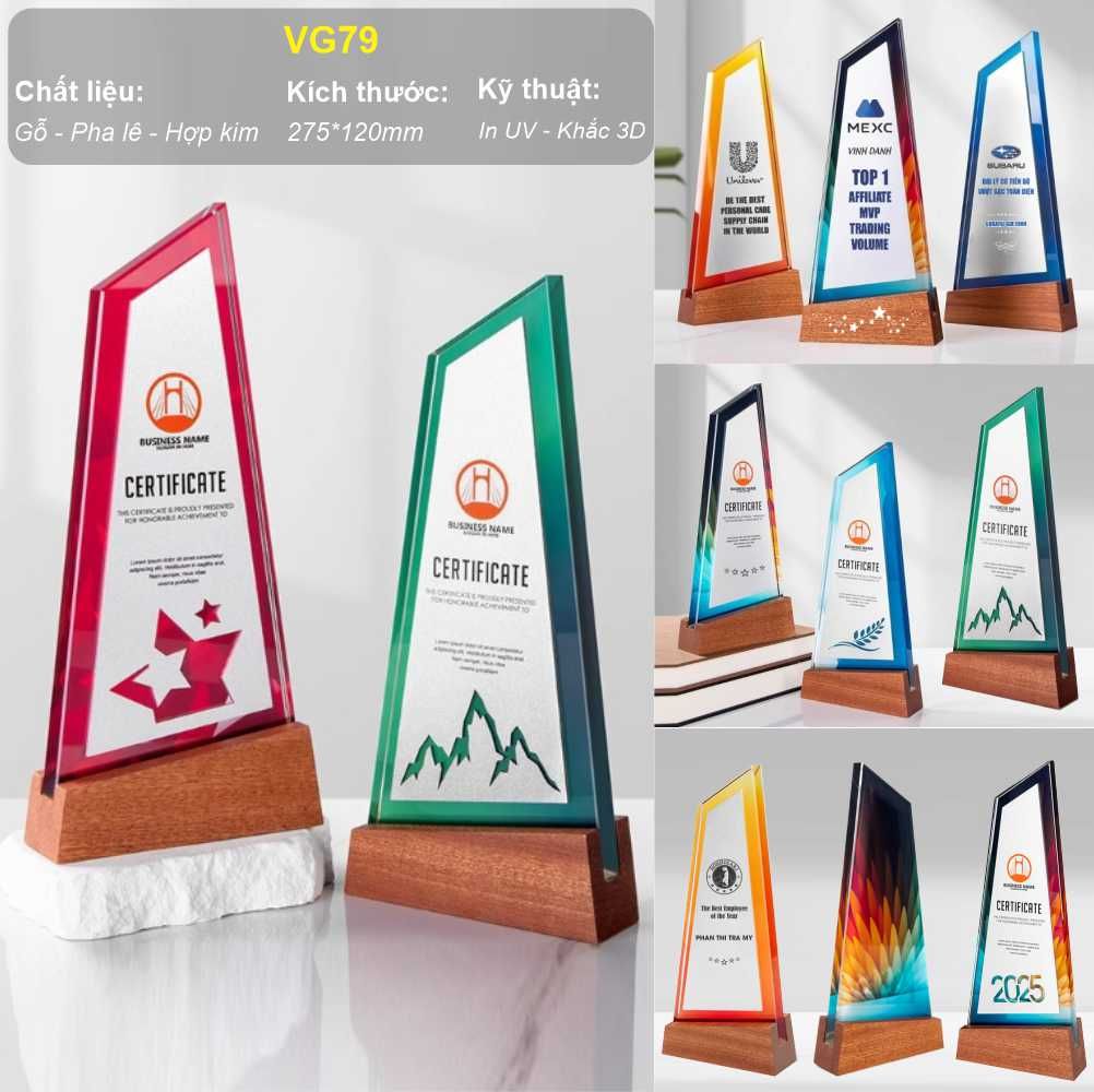 Cúp vinh danh pha lê hợp kim đế gỗ VG79
