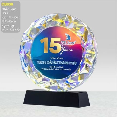 Kỷ niệm chương pha lê xuất sắc hologram đa sắc CB038