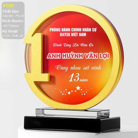 Kỷ niệm chương pha lê hợp kim VG06