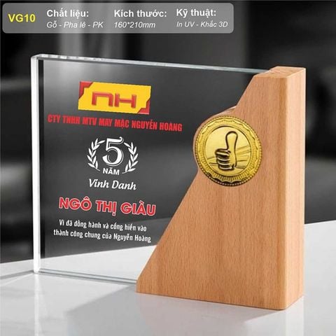 Kỷ niệm chương pha lê gỗ hợp kim VG10