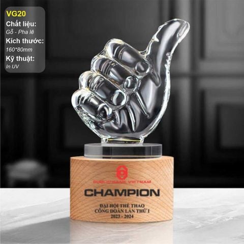 Cúp vinh danh kết hợp pha lê gỗ VG20