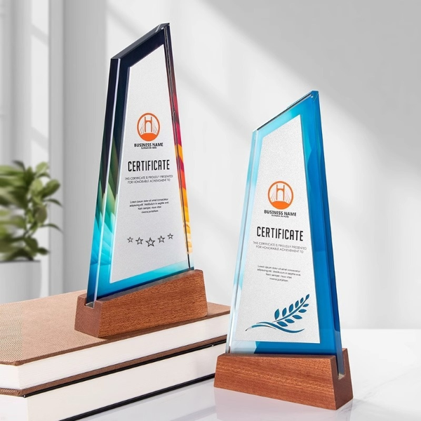 Cúp vinh danh pha lê hợp kim đế gỗ VG79