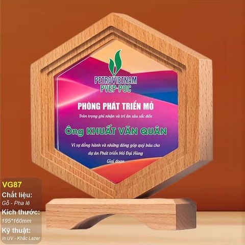 Kỷ niệm chương pha lê kết hợp gỗ VG87