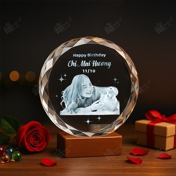 Chân dung 3d khối pha lê hoa hướng dương 3D-HHD