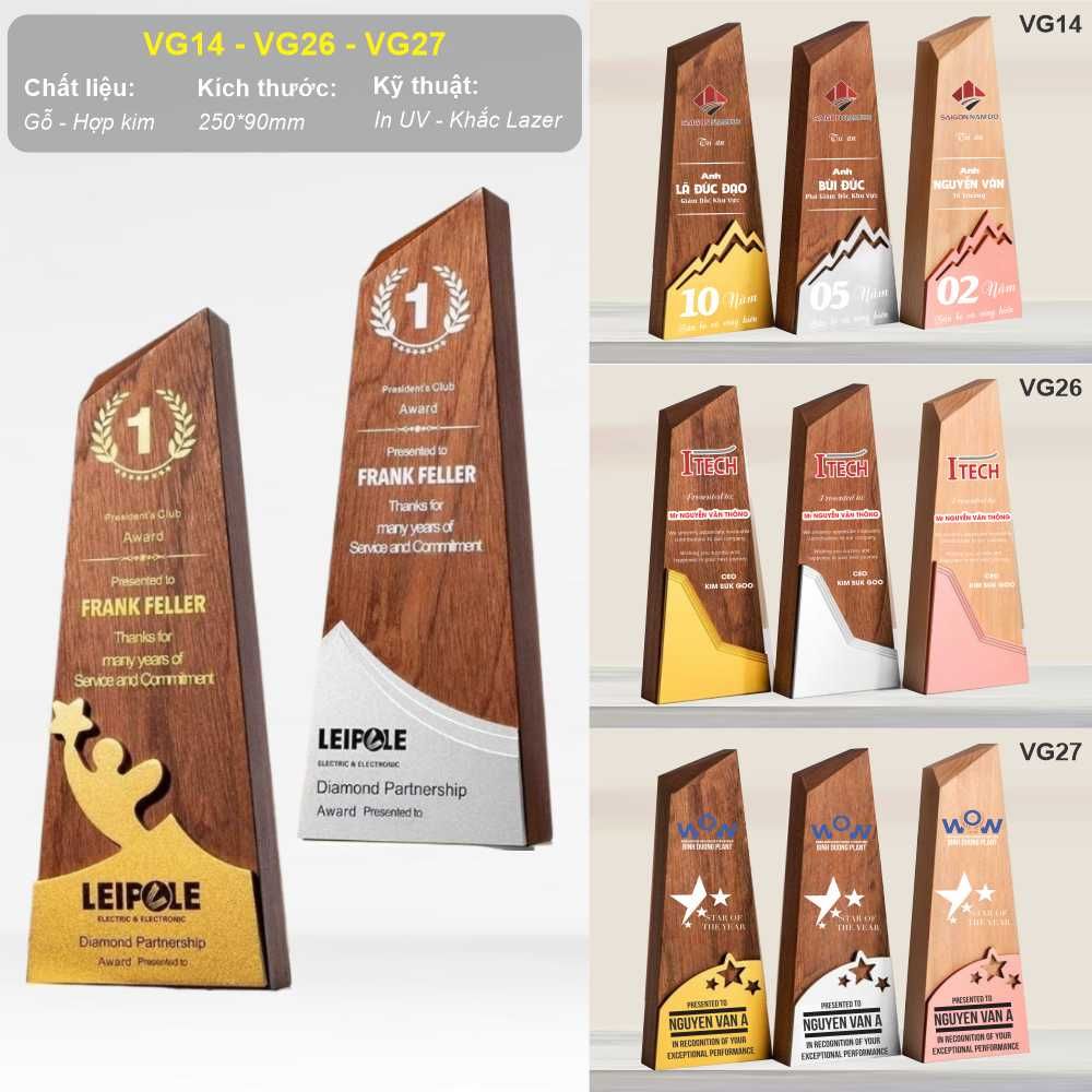 Cúp vinh danh kết hợp gỗ hợp kim VG14-26-27