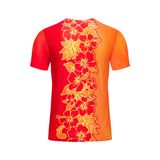 Custom Design and Manufacturing Sports T-Shirt crew neck Bonding Seamless sublimation printing red leaf pattern Polyester-Spandex blend 4-way stretch OEM/ODM Low MOQ
