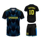 Custom Design and Manufacturing Football Kit Sports crew neck short sleeves sublimation printing pattern Sports Black Polyester-Spandex blend 4-way stretch OEM/ODM Low MOQ