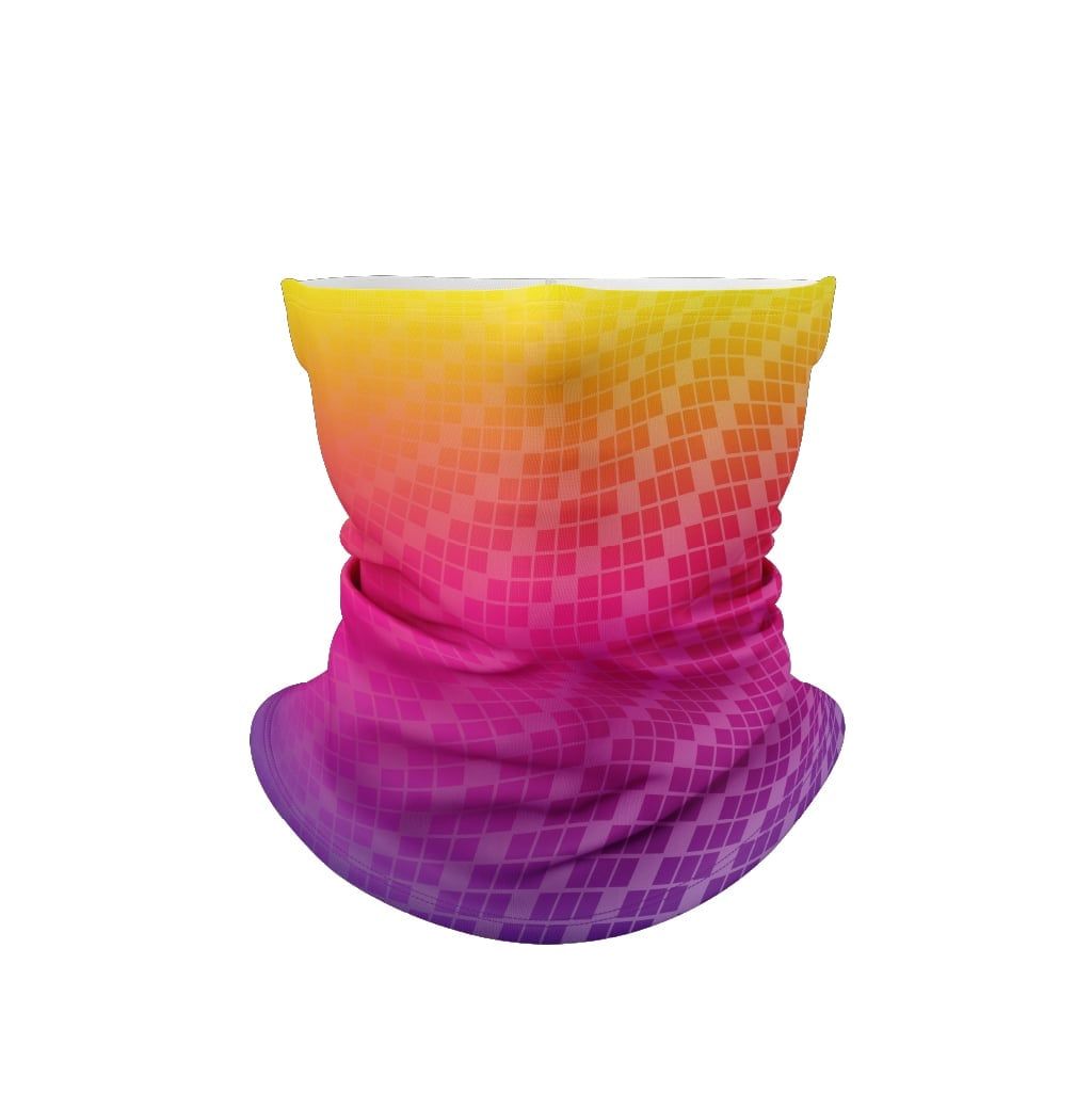  Custom Design and Manufacturing Neck Gaiter Sportswear Anti UV sublimation printing pattern Color Yellow Purple Polyester-Spandex blend 4-way stretch OEM/ODM Low MOQ 
