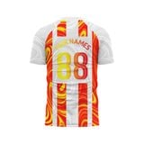 Custom Design and Manufacturing Football Kit Sports crew neck short sleeves sublimation printing pattern Lava Polyester-Spandex blend 4-way stretch OEM/ODM Low MOQ