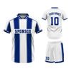 Custom Design and Manufacturing Football Kit Sports crew neck short sleeves sublimation printing pattern Striped White Combined with Green Polyester-Spandex blend 4-way stretch OEM/ODM Low MOQ