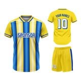Custom Design and Manufacturing Football Kit Sports crew neck short sleeves sublimation printing pattern Striped Yellow Combined with Green Polyester-Spandex blend 4-way stretch OEM/ODM Low MOQ