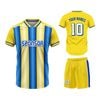 Custom Design and Manufacturing Football Kit Sports crew neck short sleeves sublimation printing pattern Striped Yellow Combined with Green Polyester-Spandex blend 4-way stretch OEM/ODM Low MOQ