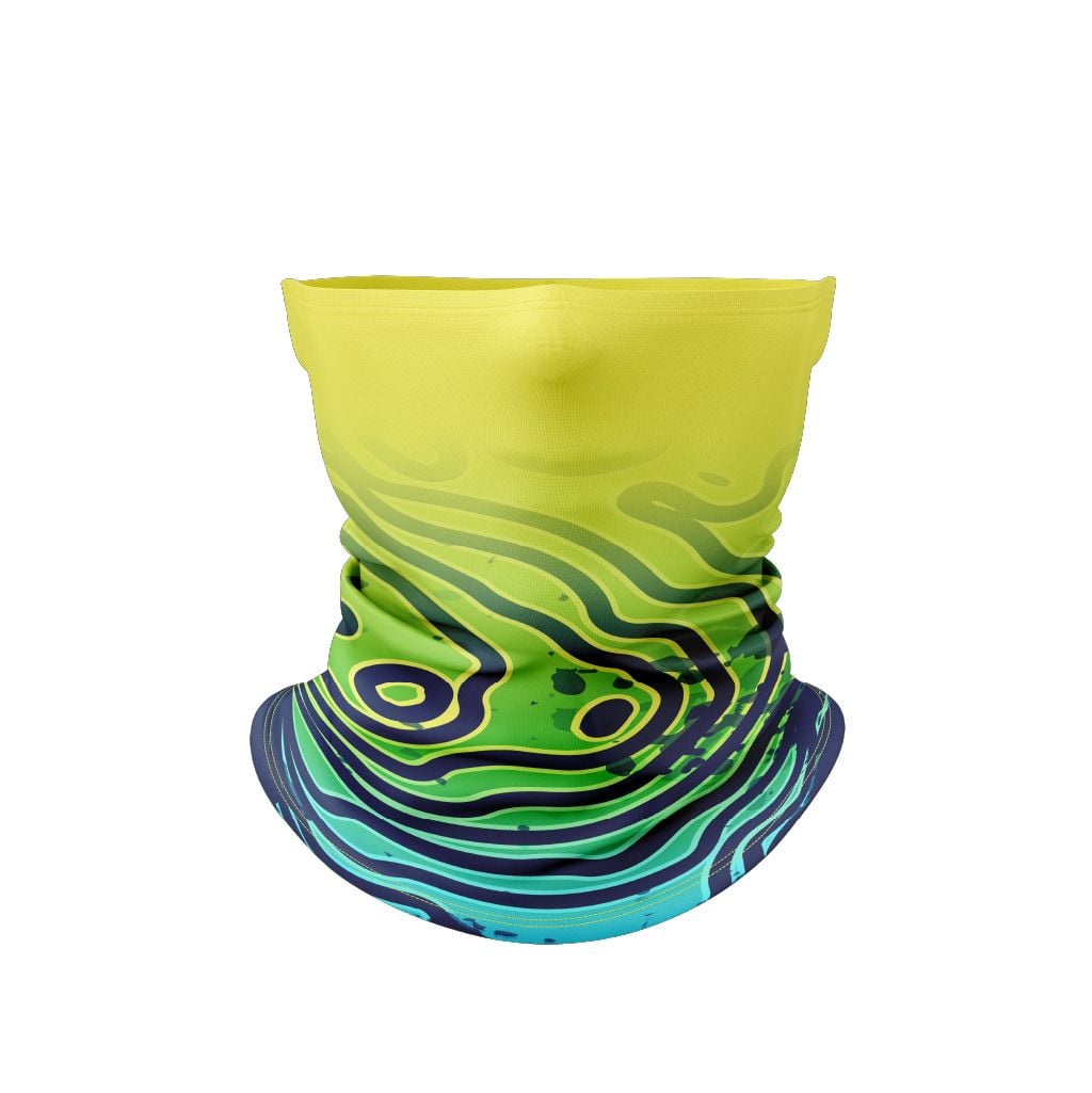  Custom Design and Manufacturing Neck Gaiter Sportswear Anti UV sublimation printing pattern Yellow Green Polyester-Spandex blend 4-way stretch OEM/ODM Low MOQ 