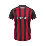 Custom Design and Manufacturing Football Kit Sports crew neck short sleeves sublimation printing pattern Striped Black Combined with Red Polyester-Spandex blend 4-way stretch OEM/ODM Low MOQ