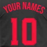 Custom Design and Manufacturing Football Kit Sports crew neck short sleeves sublimation printing pattern Striped Black Combined with Red Polyester-Spandex blend 4-way stretch OEM/ODM Low MOQ