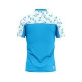 Custom Design and Manufacturing Polo Shirt Uniform Sports polo collar short sleeves sublimation printing pattern Logo Cyan White Polyester-Spandex blend 4-way stretch OEM/ODM Low MOQ
