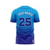 Custom Design and Manufacturing Sports T-Shirt Baseball buttoned crew neck short sleeves sublimation printing pattern Ombre BC08 Polyester-Spandex blend 4-way stretch OEM/ODM Low MOQ