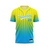 Custom Design and Manufacturing Sports T-Shirt Baseball buttoned crew neck short sleeves sublimation printing pattern Ombre BC08 Polyester-Spandex blend 4-way stretch OEM/ODM Low MOQ